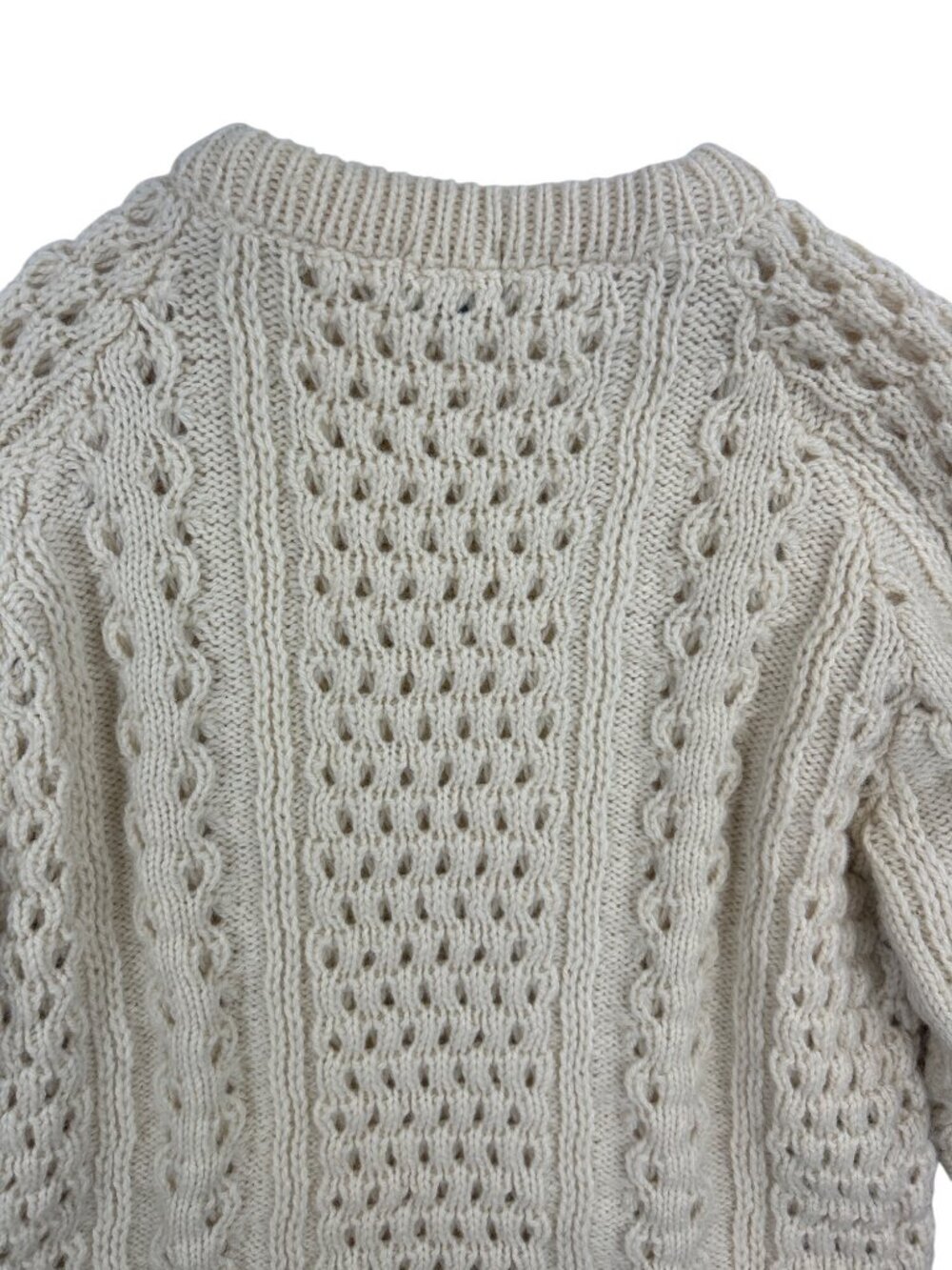 Vtg Lands’ End Irish Aran Cable Knit Fisherman Sweater Women’s L 100% Wool Cream - Picture 9 of 11